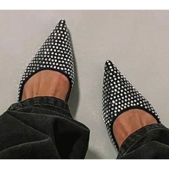 NA-KD Rhinestone Sparkling Ballerinas Pointed Toe Flats Size 7.5 - Picture 1 of 5